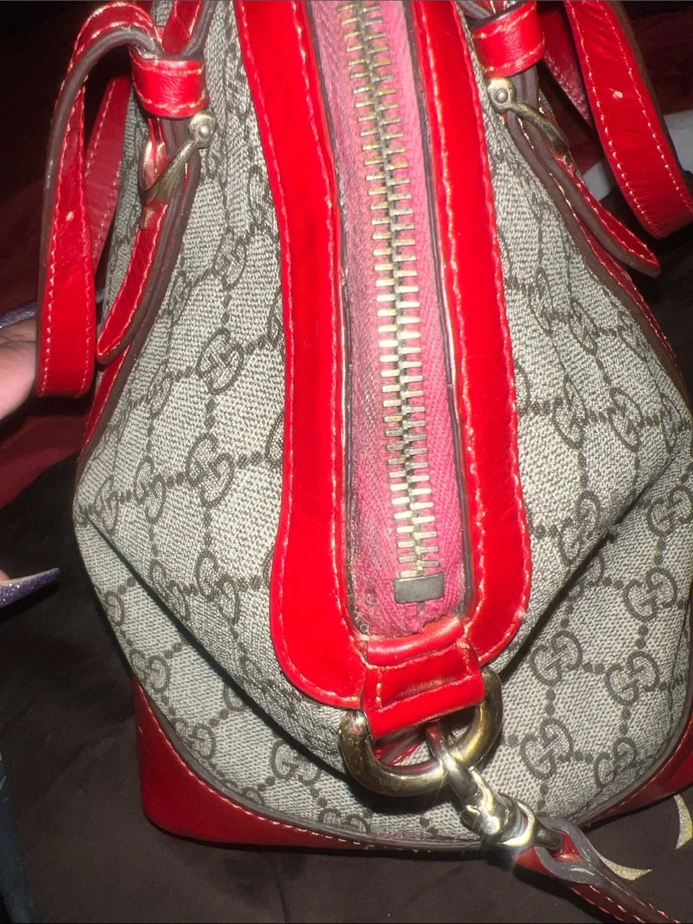Gucci Beige GG Canvas Shoulder Bag with Red Leather Trim Dome satchel - Picture 16 of 16